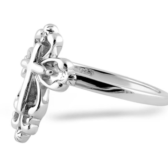 925 STERLING SILVER Cross High Polished Ring - Picture 12 of 14